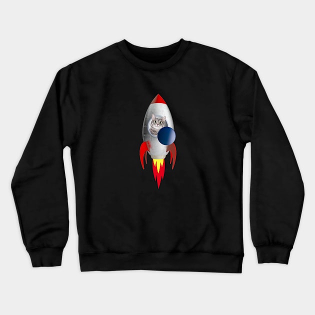 Funny Rocket Kitty (Grey Kitty) Crewneck Sweatshirt by leBoosh-Designs